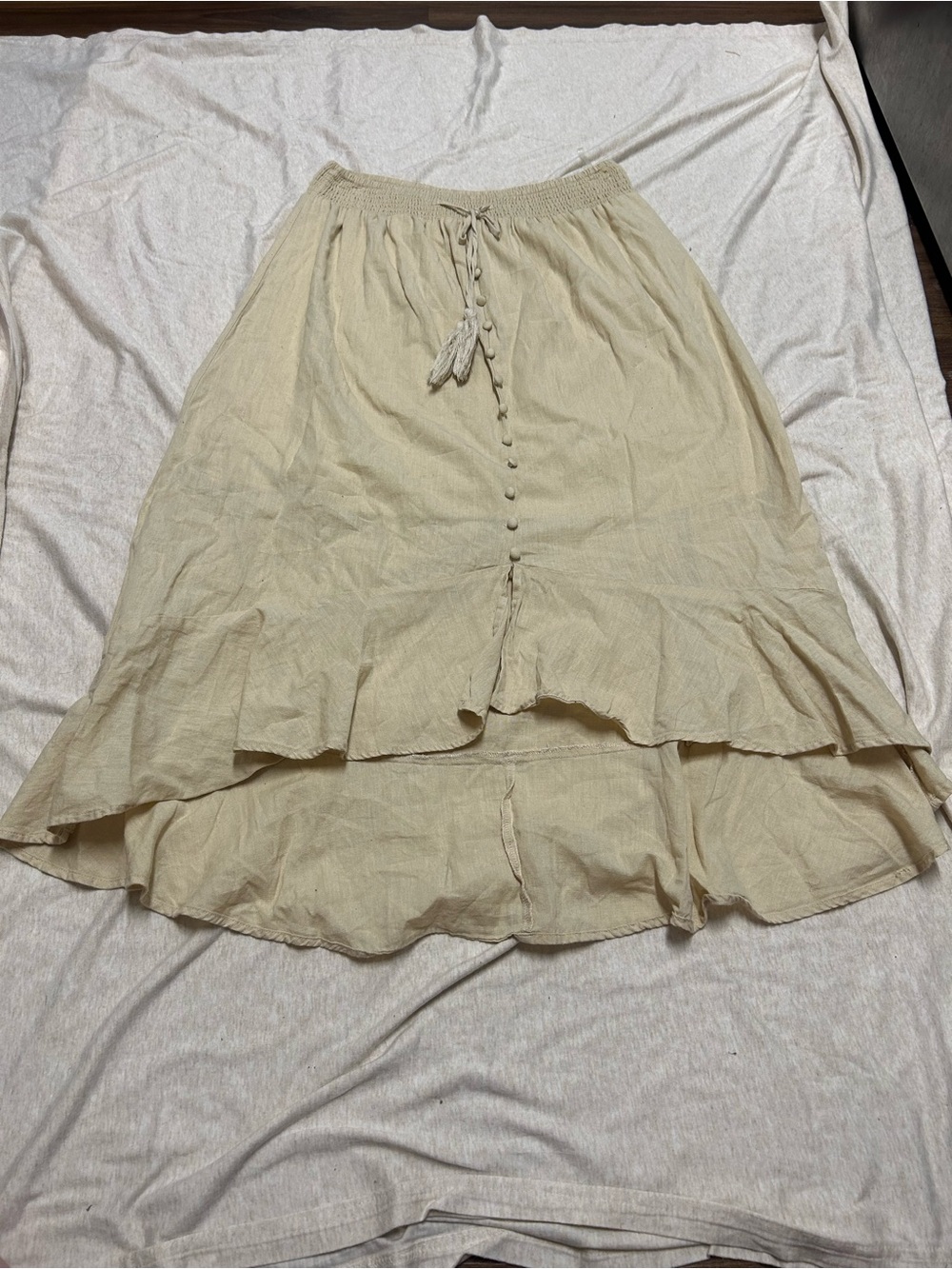 Western Ruffle High-Low Cotton Skirt Smocked Elastic Waist Cottagecore Peasant
